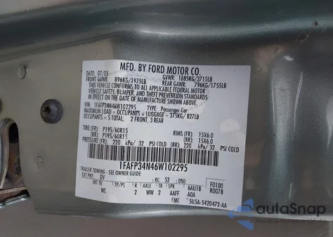 2006 Ford Focus Zx4 from USA, damaged, VIN 1FAFP34N46W102295